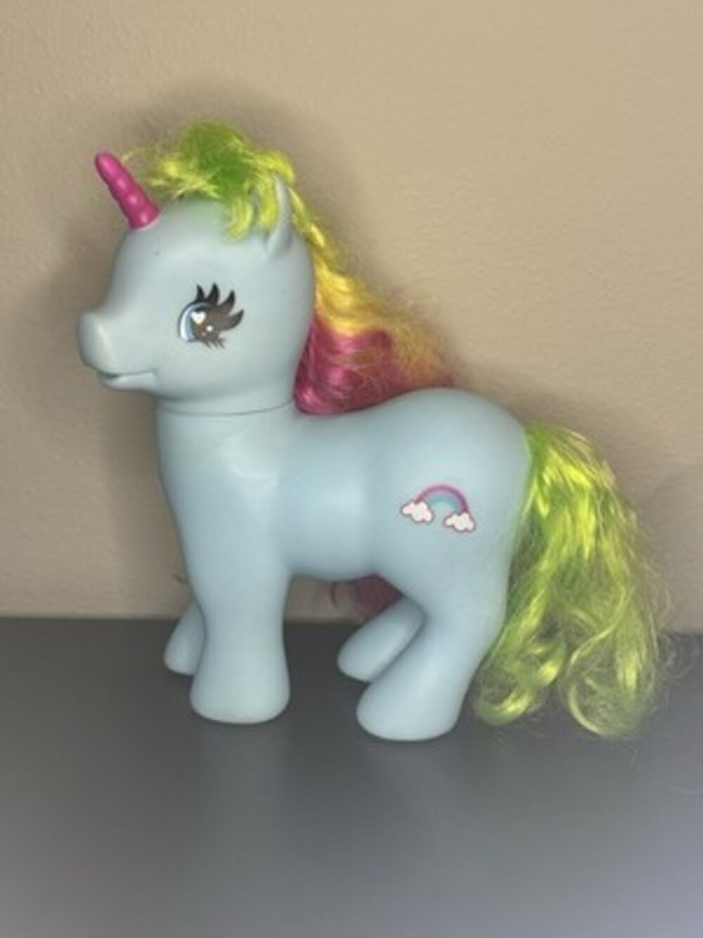 Vintage RARE Rainbow Dash My Little Pony Figure Pink Horn Rainbow Neon Mane Tail